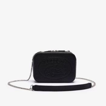 Lacoste Croco Crew Grained Leather Zip Shoulder Bag Dámské - Taška Černé | CZ-37QzfW